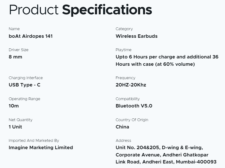 boAt Airdopes 141 Earbuds